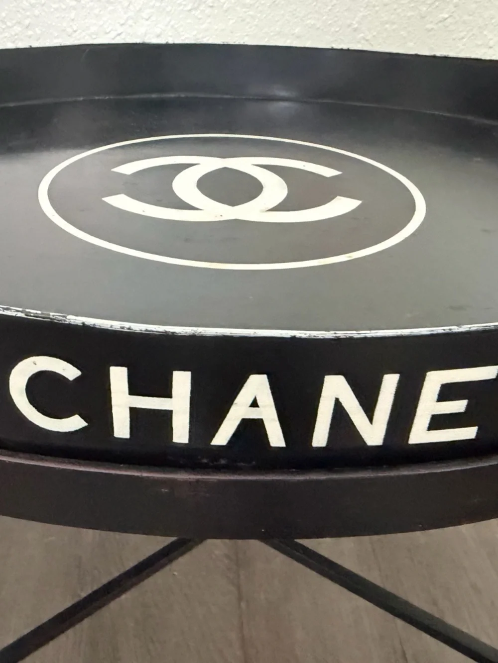 CHANEL Black and White Round Vanity Tray with Logo